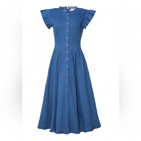 Ivy City Co Nelly Denim Blue Midi Dress - Picture 1 of 3